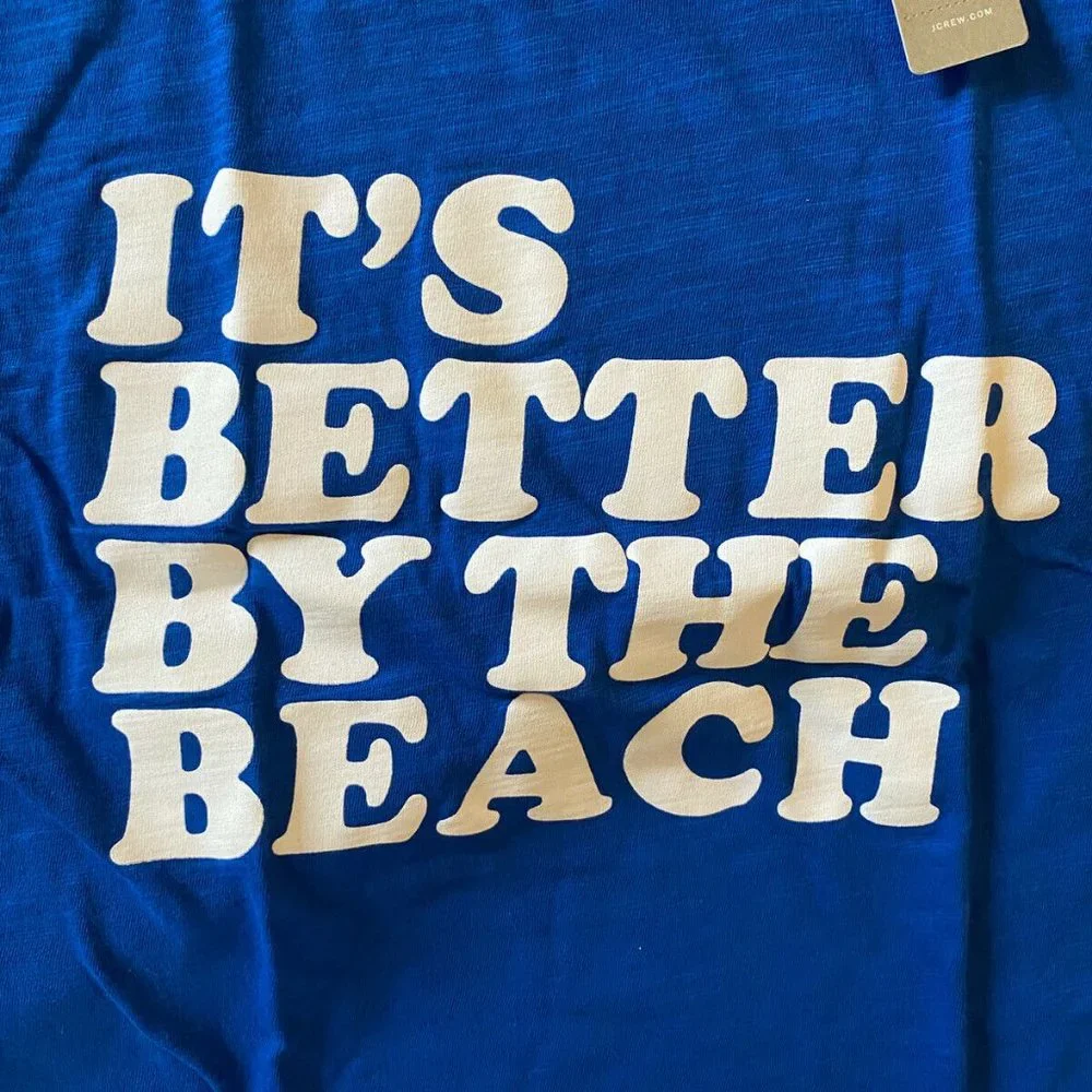 NEW J Crew It's Better By The Beach Ringer Cotton Tee L NWT - Picture 2 of 6